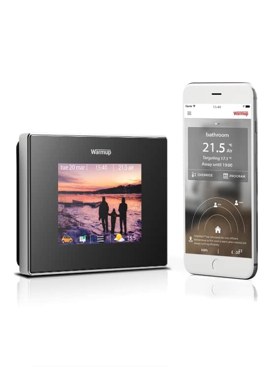 Termostato 4IE Wifi negro para controlar suelo radiante iphone blanco warmup 4iE smart underfloor heating