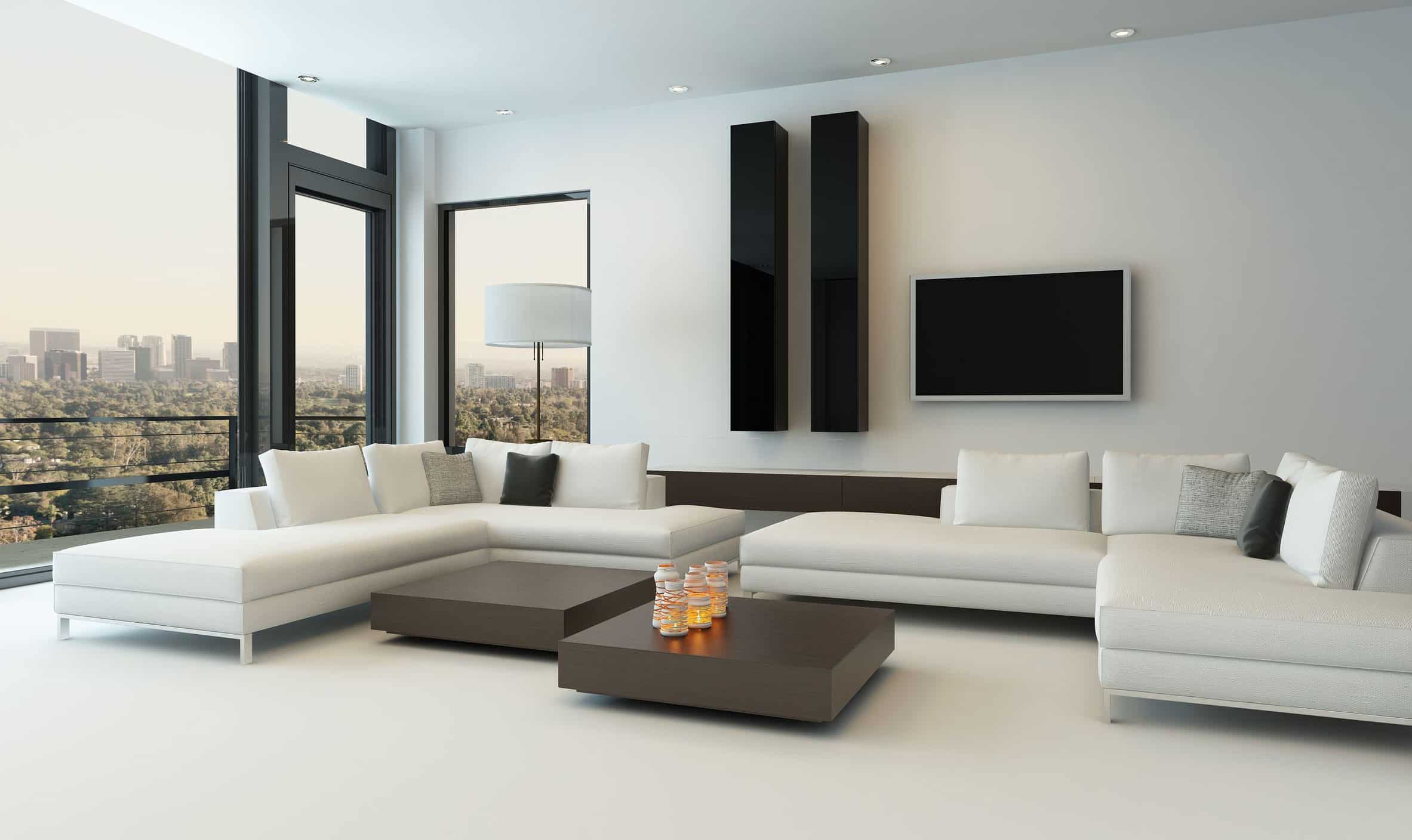 sala con sofas blanco y suelo radiante Warmup instalado