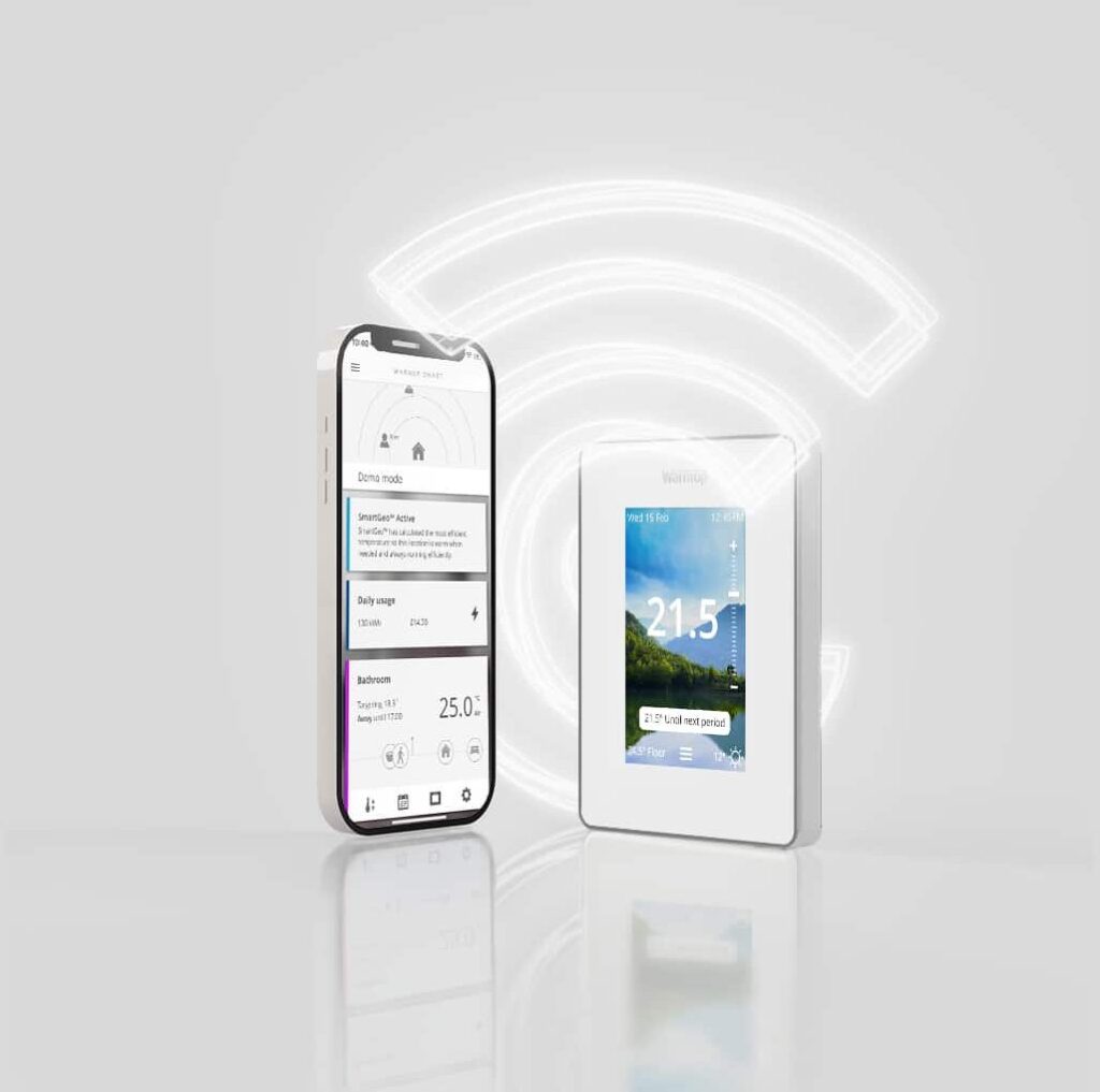 Sistema de calefacción inteligente Warmup con Smartcare en un hogar moderno